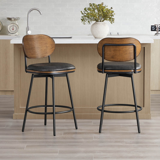 Swivel Bar Stools with Upholstered Seat and Back Rest