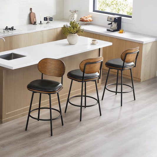 Swivel Bar Stools with Upholstered Seat and Back Rest