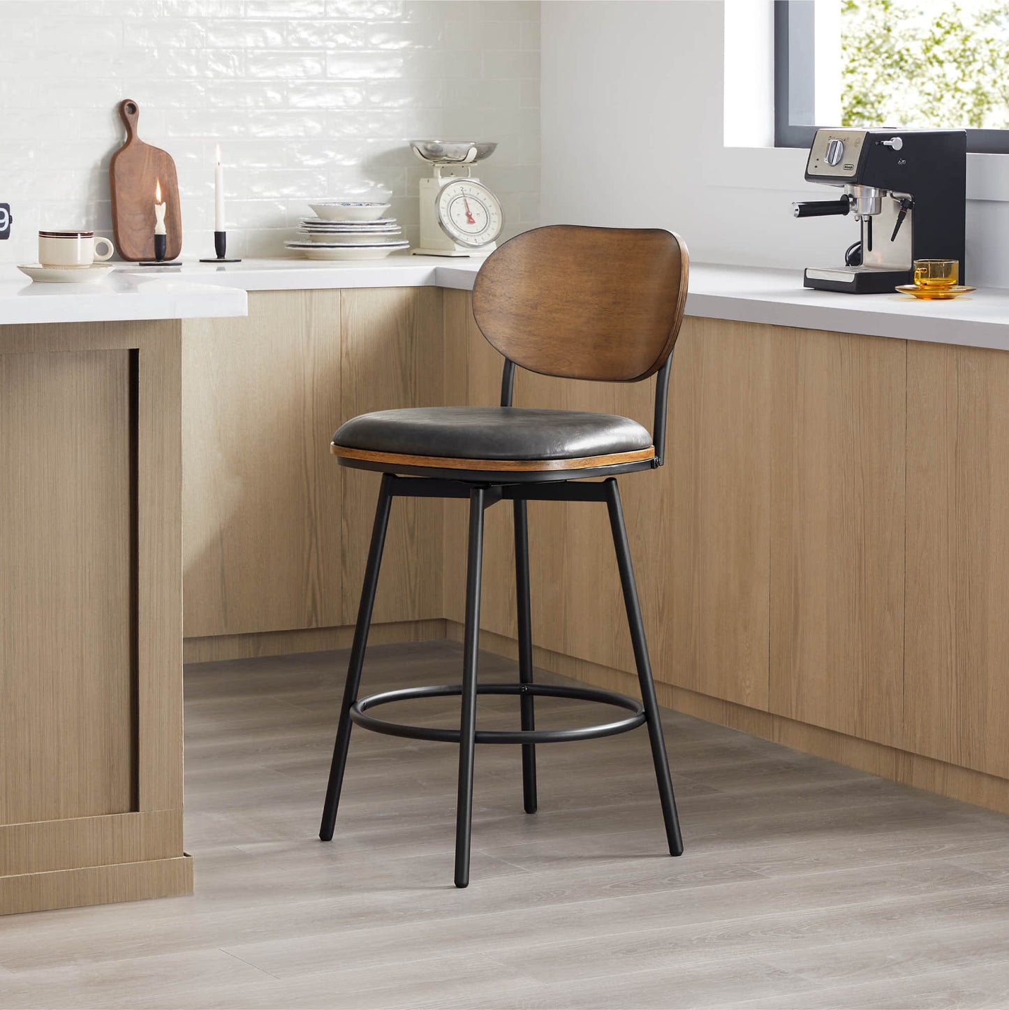 Swivel Bar Stools with Upholstered Seat and Back Rest