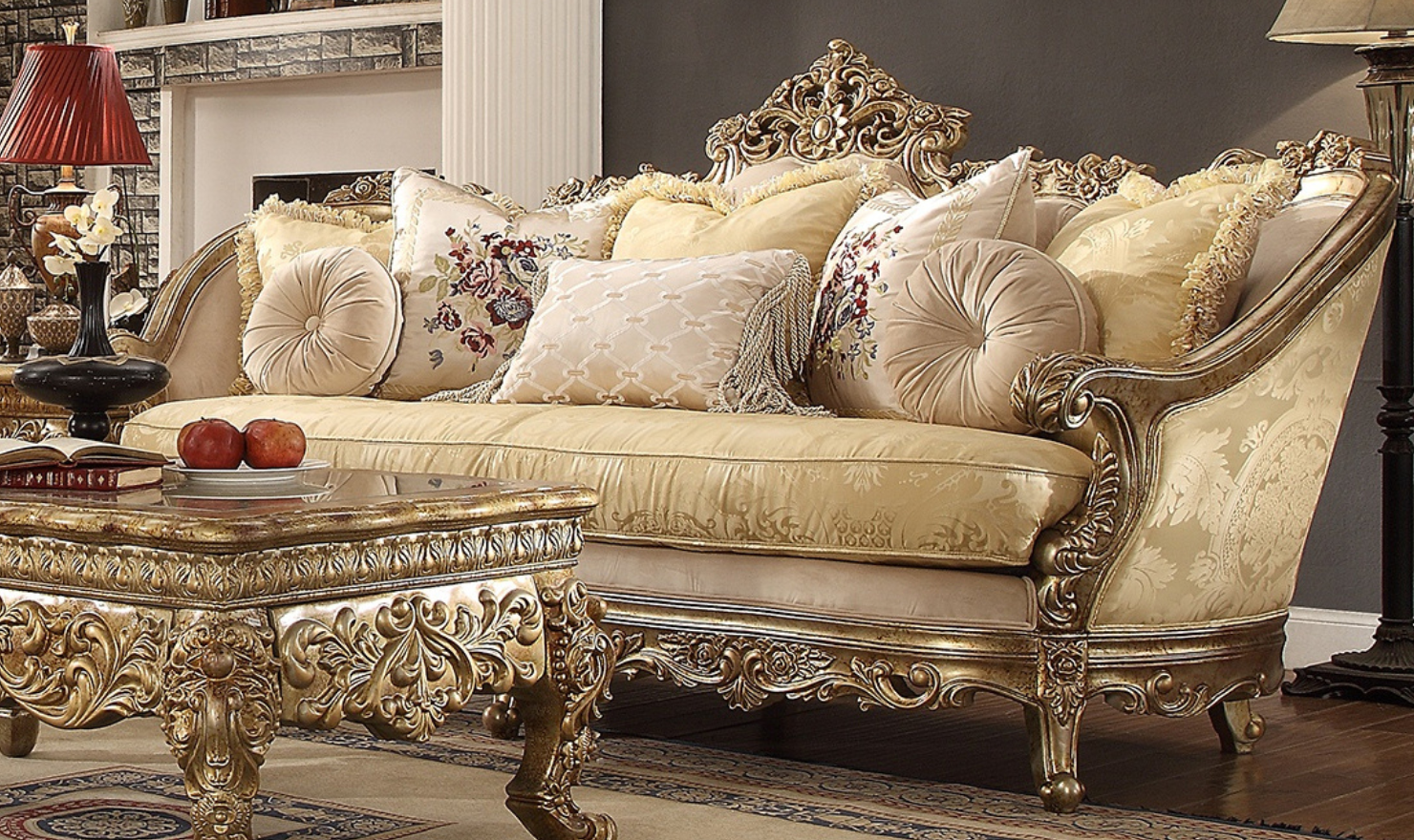 3-Seater Fabric Sofa in Metallic Bright Gold Finish