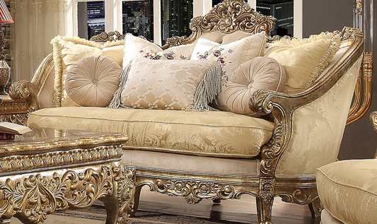 3-Seater Fabric Sofa in Metallic Bright Gold Finish