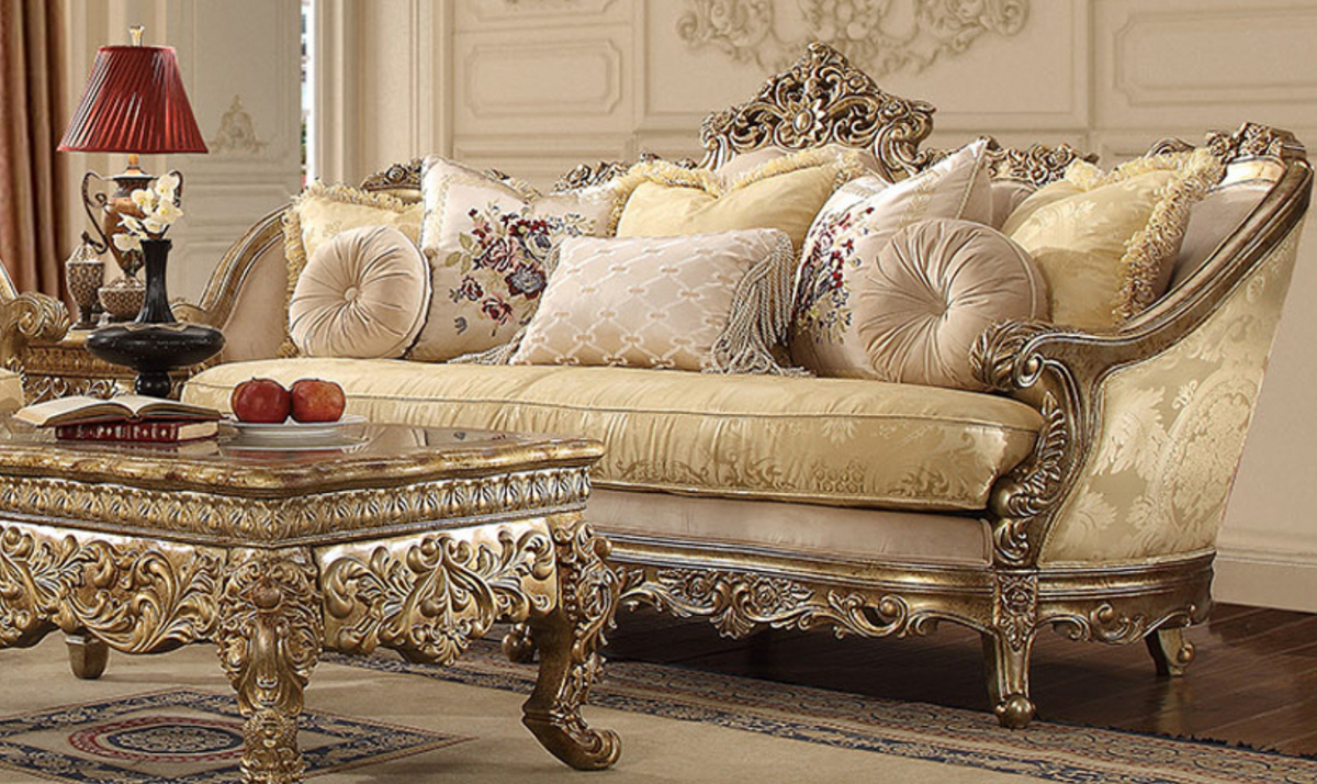 3-Seater Fabric Sofa in Metallic Bright Gold Finish
