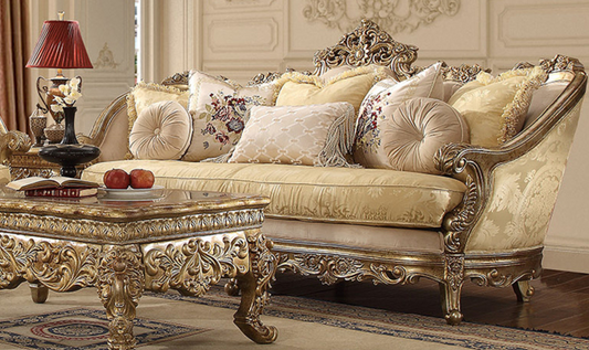 3-Seater Fabric Sofa in Metallic Bright Gold Finish