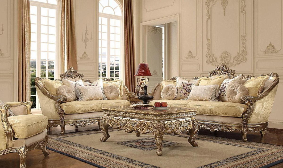 3-Seater Fabric Sofa in Metallic Bright Gold Finish