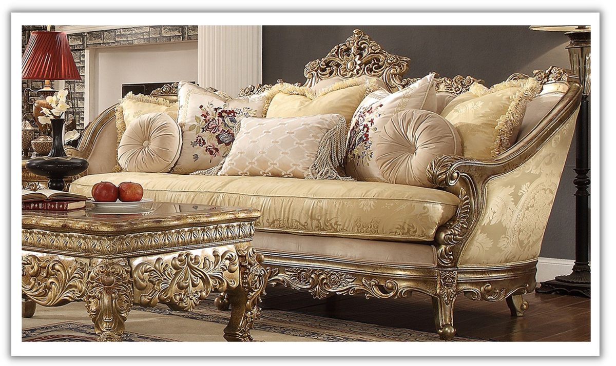 3-Seater Fabric Sofa in Metallic Bright Gold Finish