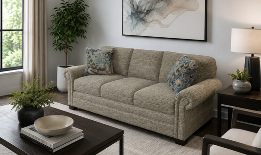Parkston Sofa Set in Soft Grey Fabric with Clean Lines