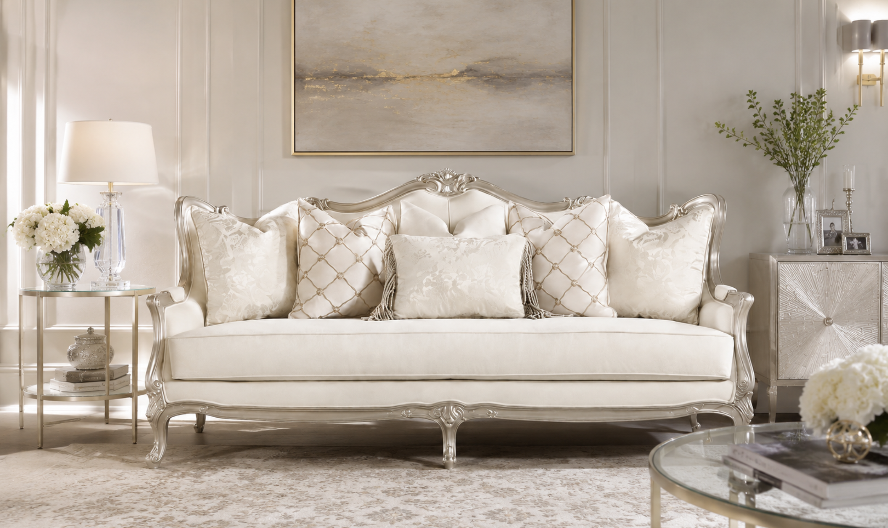 Classic 3-Seater Sofa in Champagne Gold Fabric