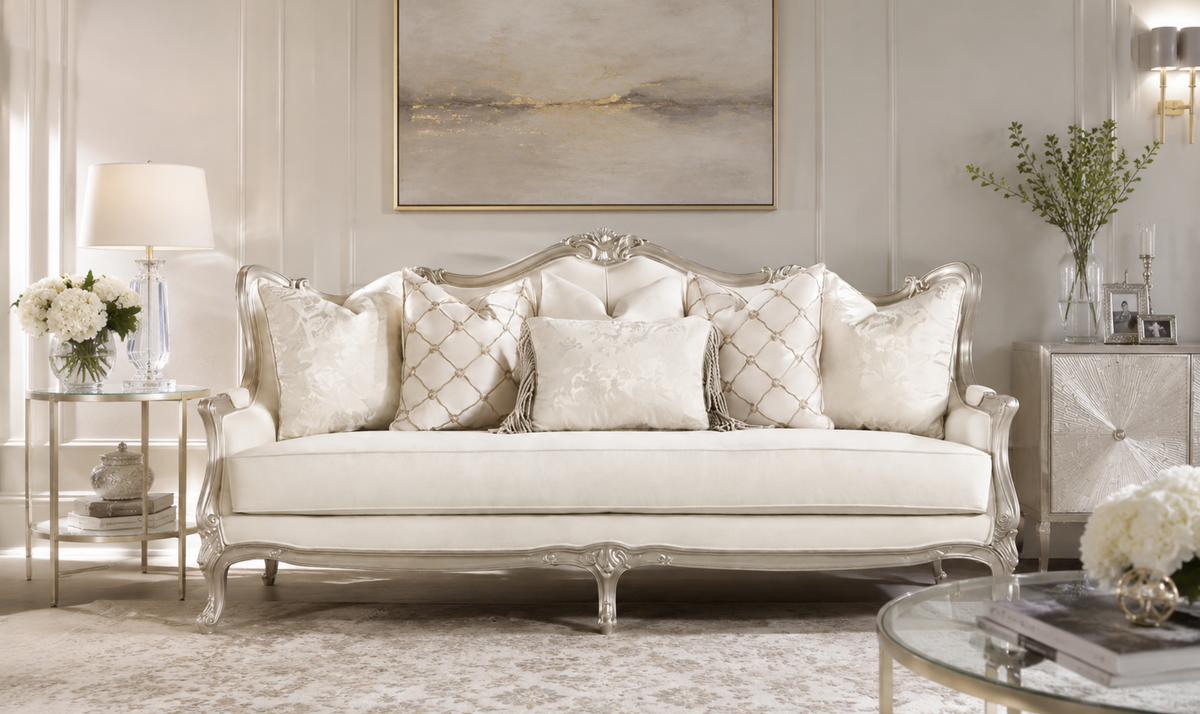 Classic 3-Seater Sofa in Champagne Gold Fabric