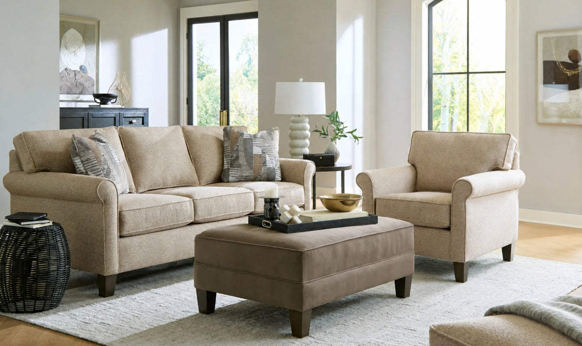 Belmont Sofa in Soft Fabric with Sleek Lines