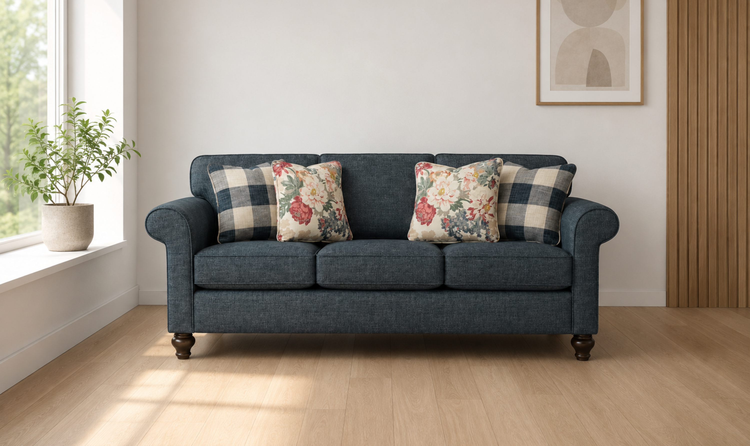 Fabric Sofa with Soft Curved Arms in Casaford Design