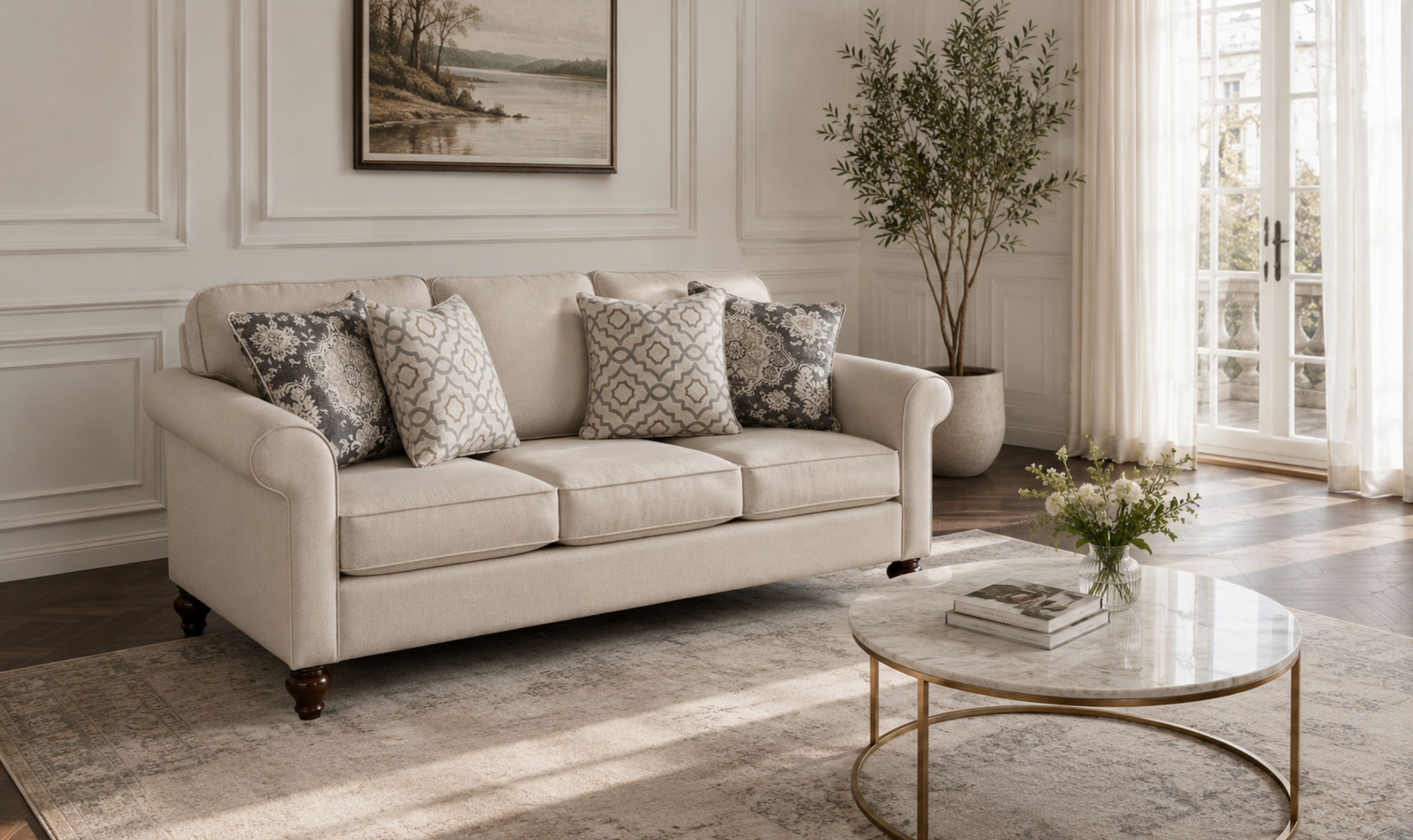 Fabric Sofa with Soft Curved Arms in Casaford Design