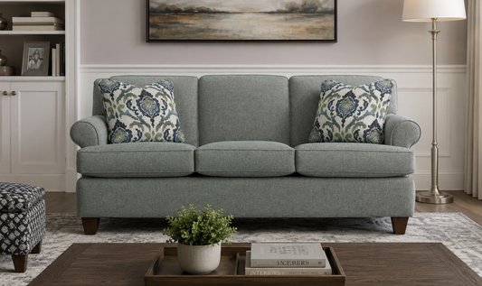 Delmont Sofa in Rich Fabric with Elegant Curved Arms