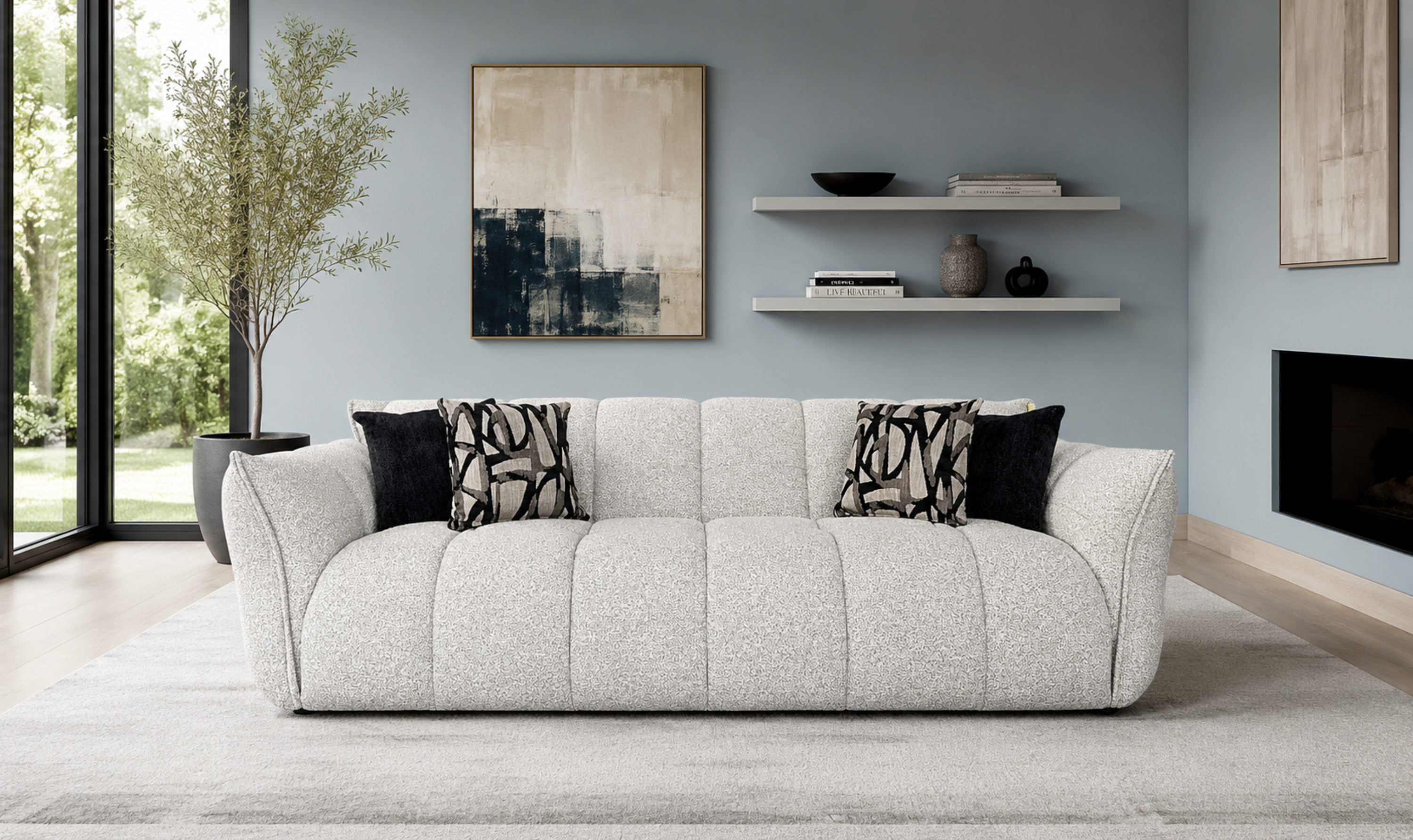 Curved Sofa in Fabric with Soft Sculpted Arms