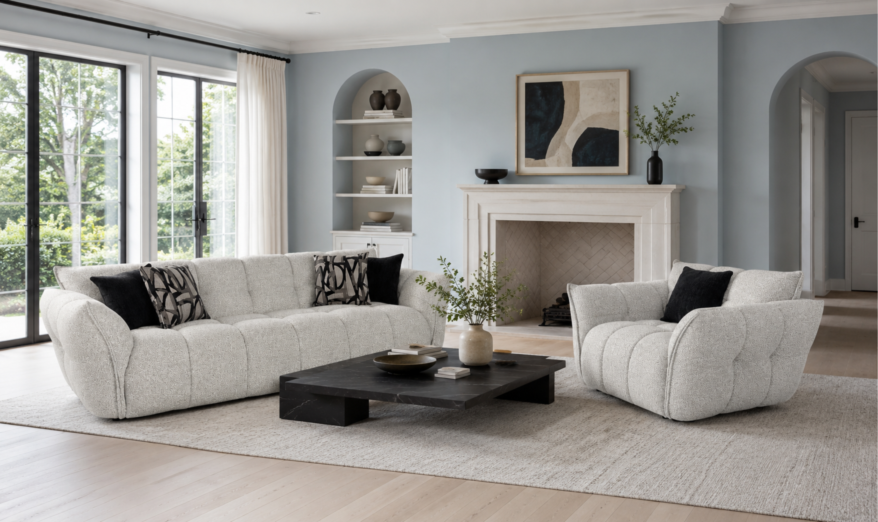 Curved Sofa in Fabric with Soft Sculpted Arms