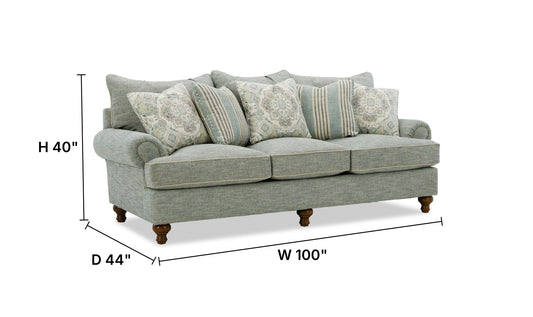 Fairview Sofa in Plush Fabric with Elegant Curved Arms
