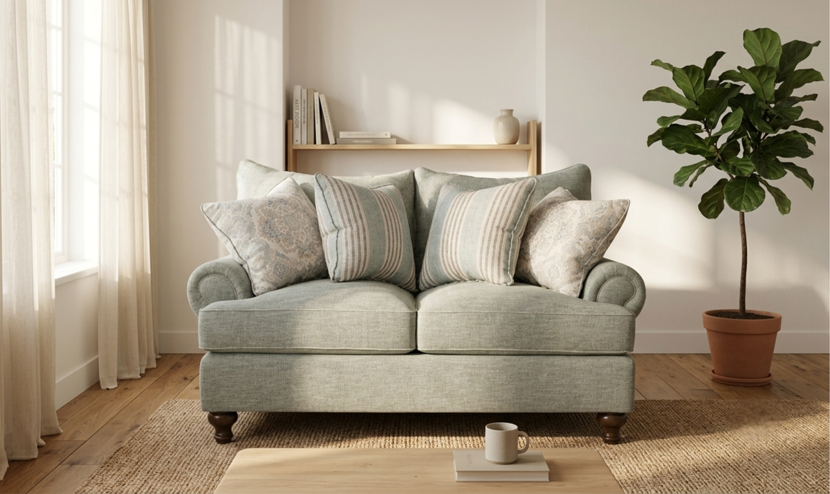 Fairview Sofa in Plush Fabric with Elegant Curved Arms