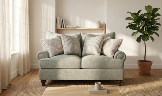Fairview Sofa in Plush Fabric with Elegant Curved Arms