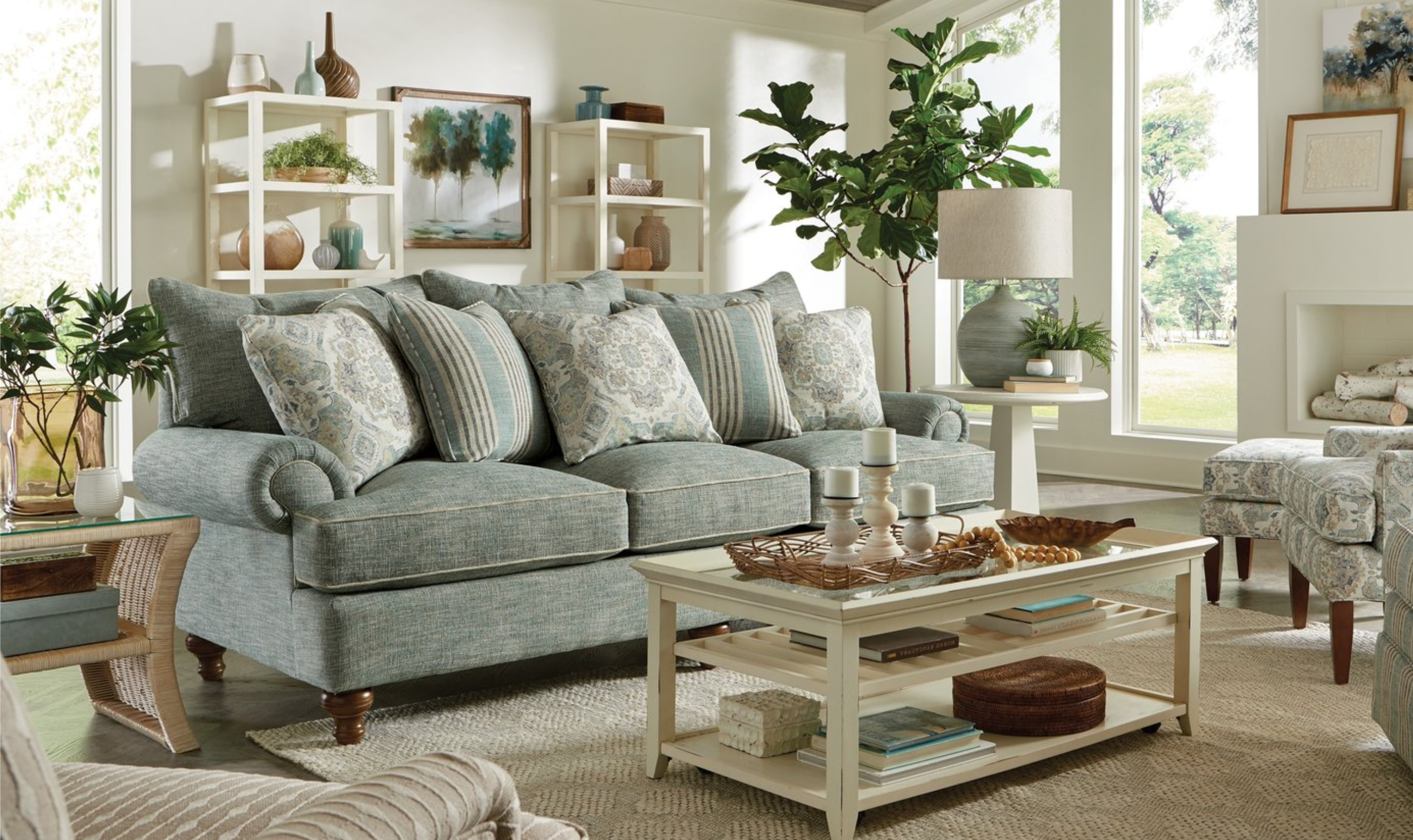 Fairview Sofa in Plush Fabric with Elegant Curved Arms