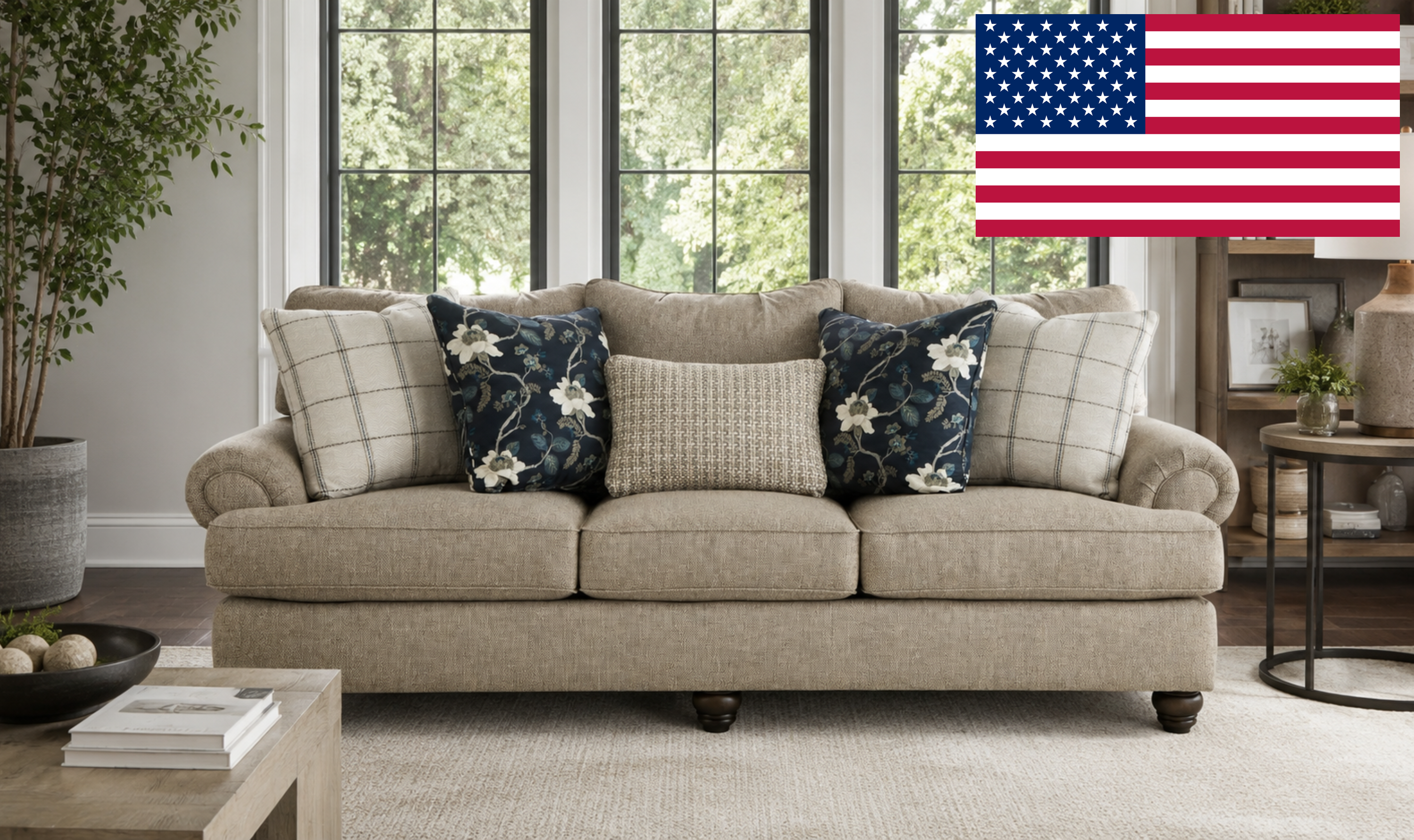 Sofa in Kensington Style with Plush Velvet Upholstery