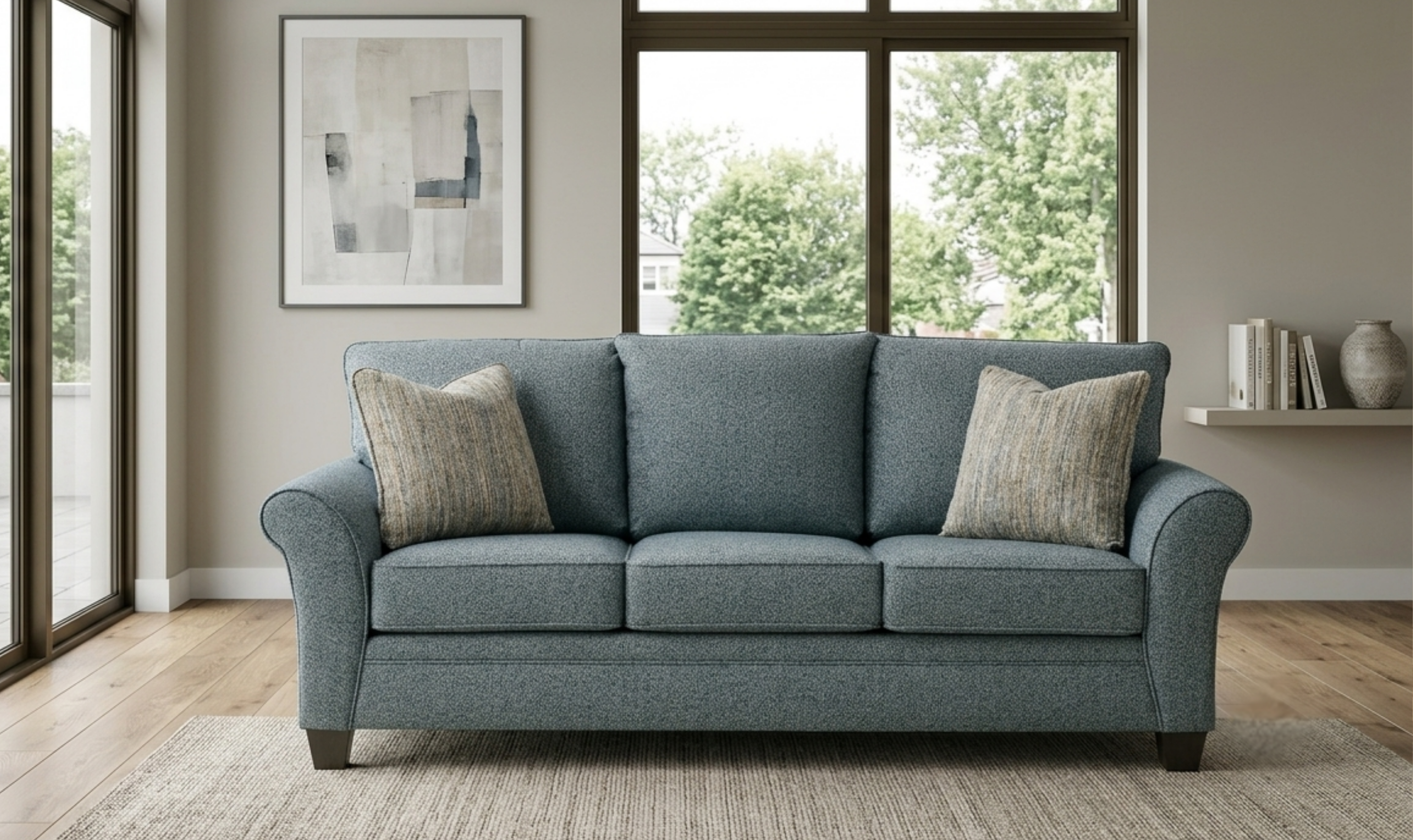 Norwood Sofa in Soft Fabric with Elegant Curved Arms