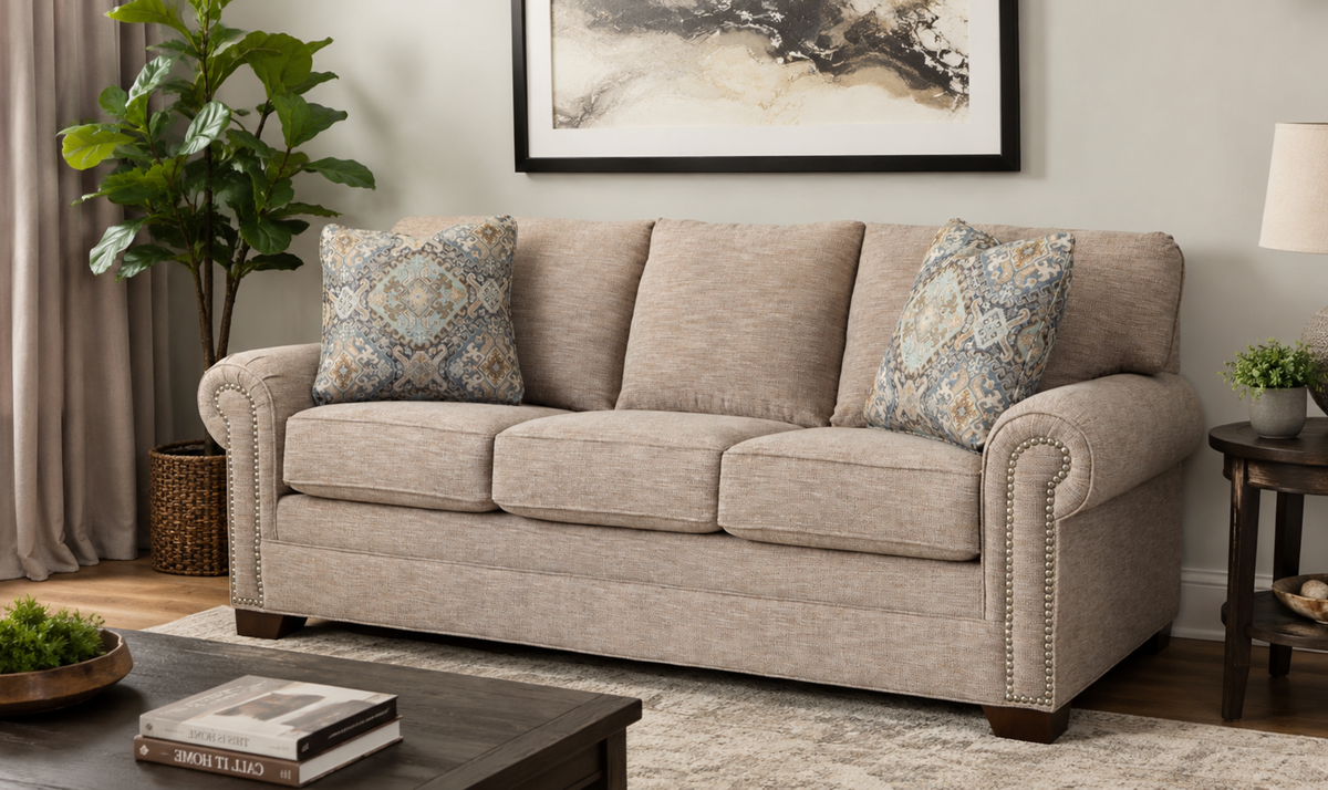 Artisan Sofa in Soft Fabric with Elegant Detailing