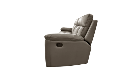 Reclining Leather Sofa with Manual Mechanism and Sleek Design
