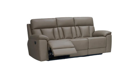 Reclining Leather Sofa with Manual Mechanism and Sleek Design