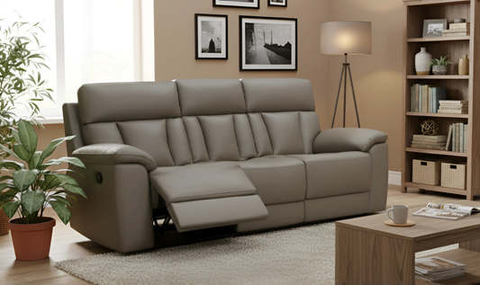 Reclining Leather Sofa with Manual Mechanism and Sleek Design