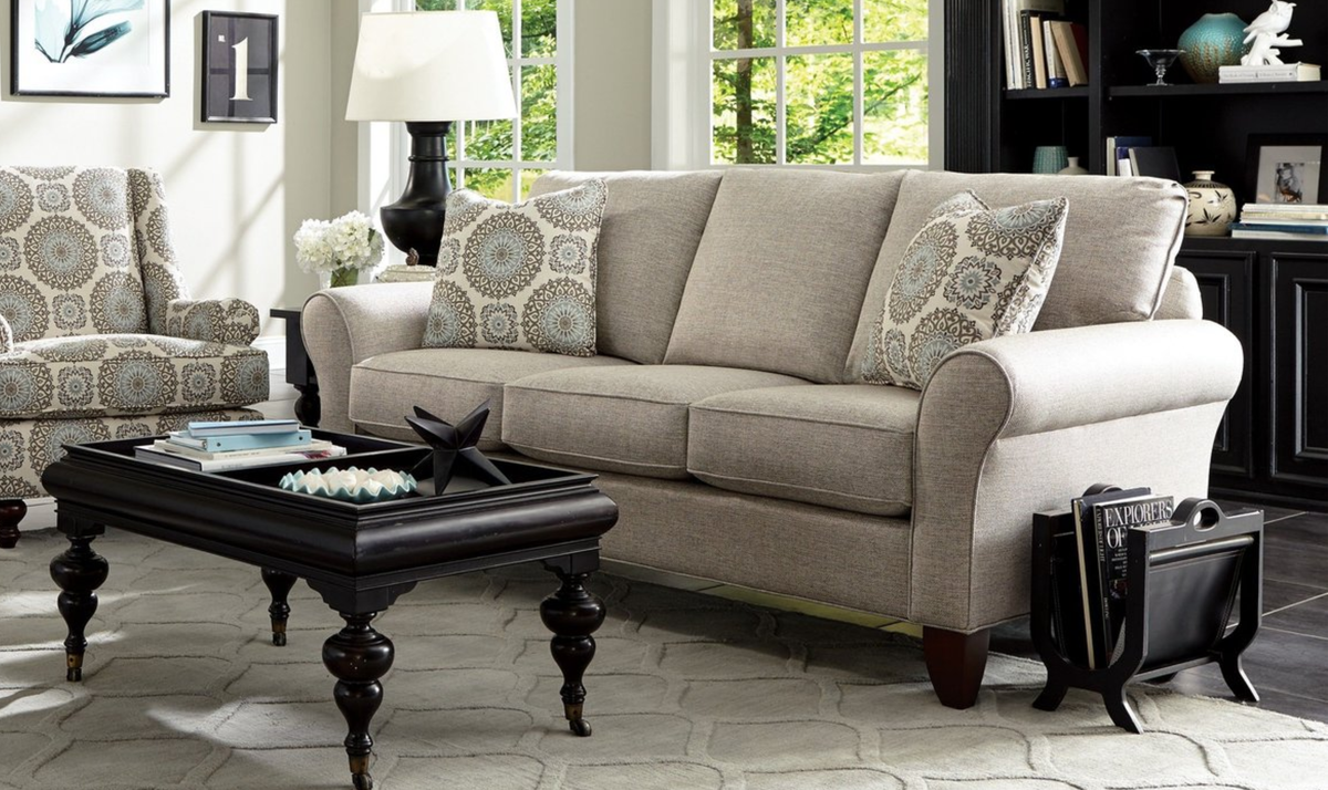 Templeton Sofa Set in Elegant Fabric with Curved Arms