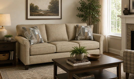 Belmont Sofa in Soft Fabric with Sleek Lines