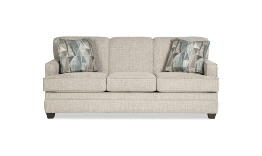 Sofa in Fabric with Tufted Back and Wooden Legs