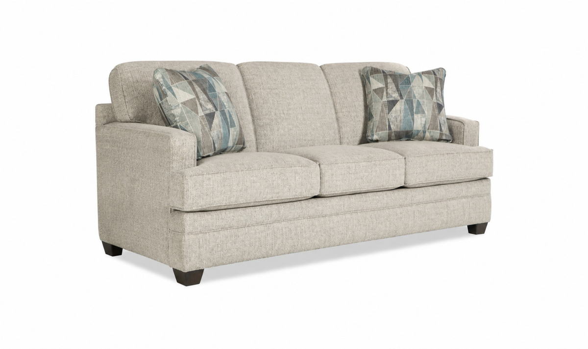 Sofa in Fabric with Tufted Back and Wooden Legs