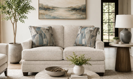 Sofa in Fabric with Tufted Back and Wooden Legs