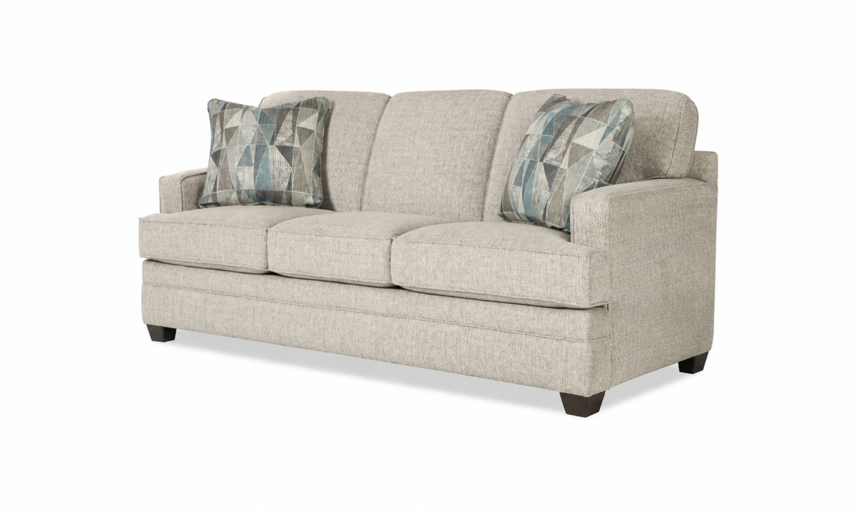 Sofa in Fabric with Tufted Back and Wooden Legs