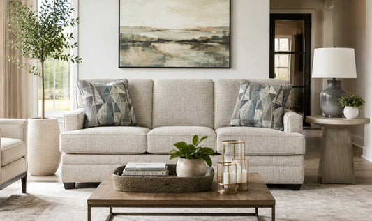 Sofa in Fabric with Tufted Back and Wooden Legs