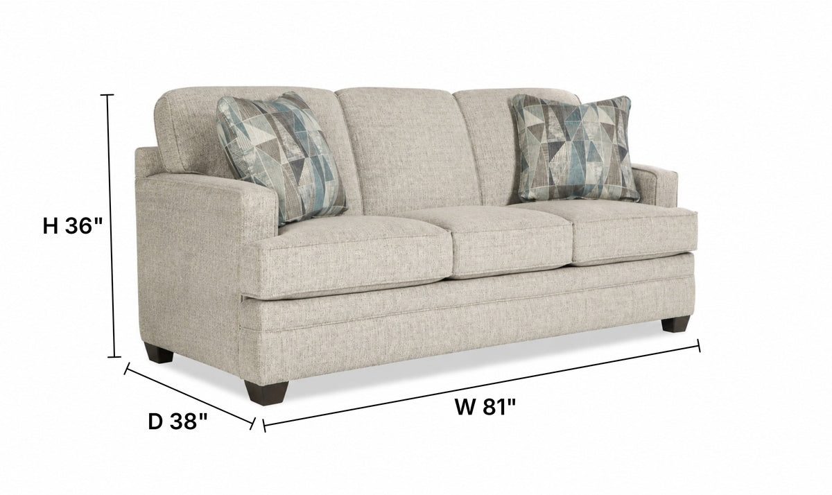 Sofa in Fabric with Tufted Back and Wooden Legs