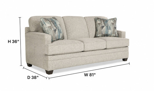 Sofa in Fabric with Tufted Back and Wooden Legs