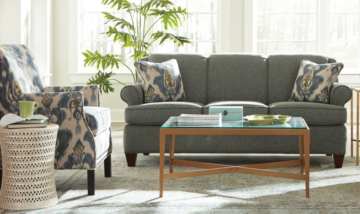 Delmont Sofa in Rich Fabric with Elegant Curved Arms