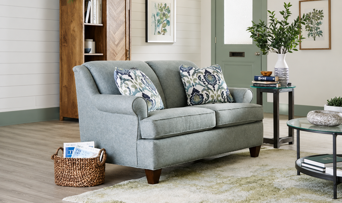 Delmont Sofa in Rich Fabric with Elegant Curved Arms