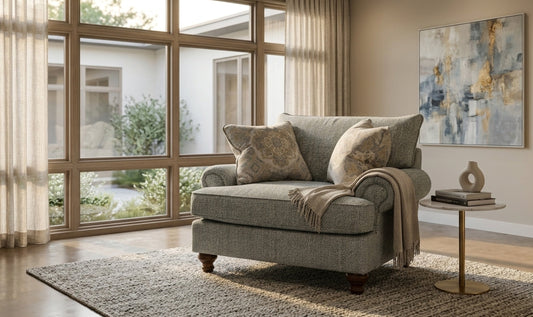Fairview Sofa in Plush Fabric with Elegant Curved Arms