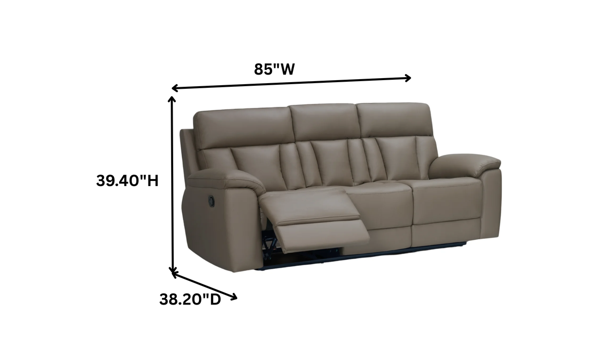 Reclining Leather Sofa with Manual Mechanism and Sleek Design