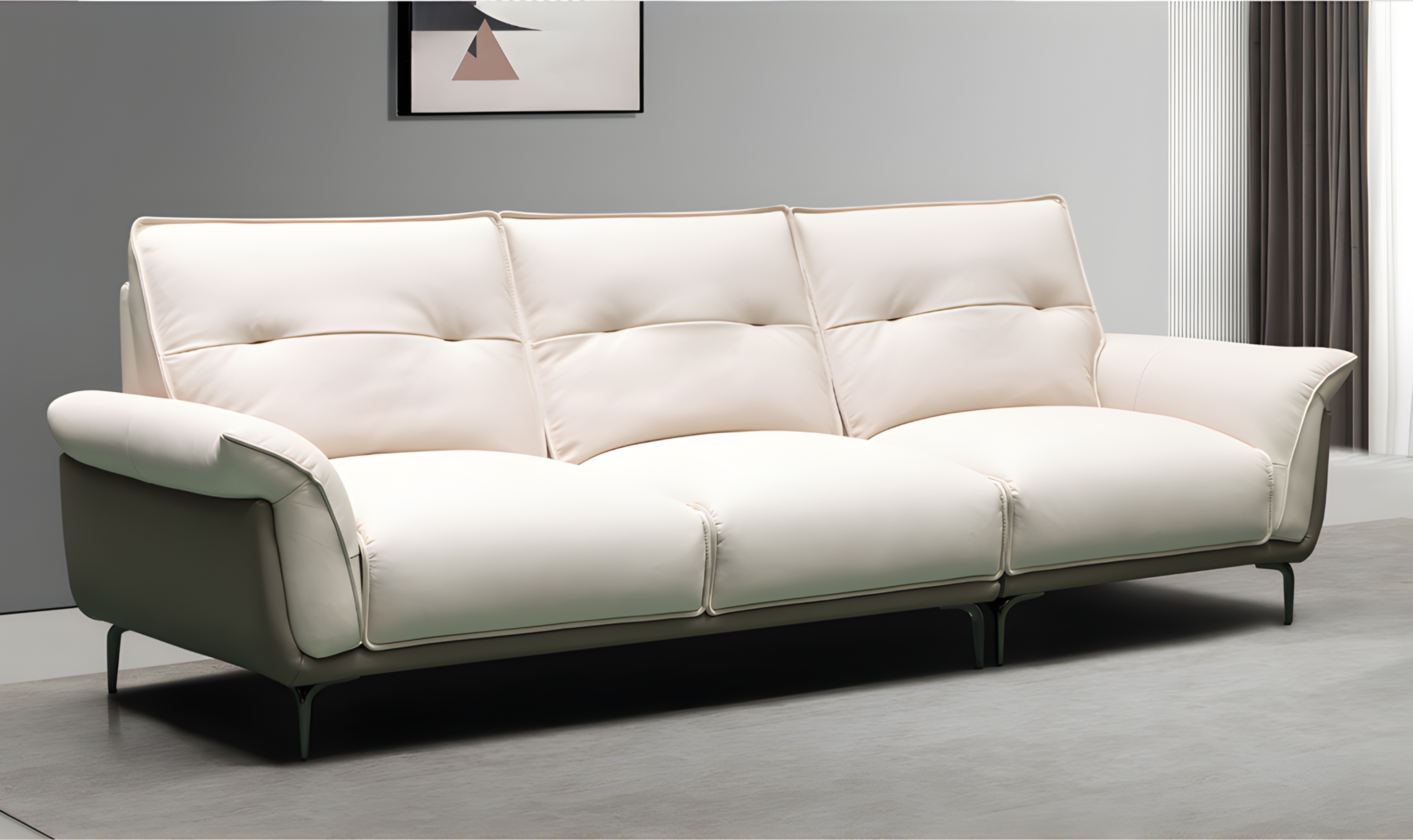 3-Seater Leather Sofa with Tufted Back and Cushion Seat