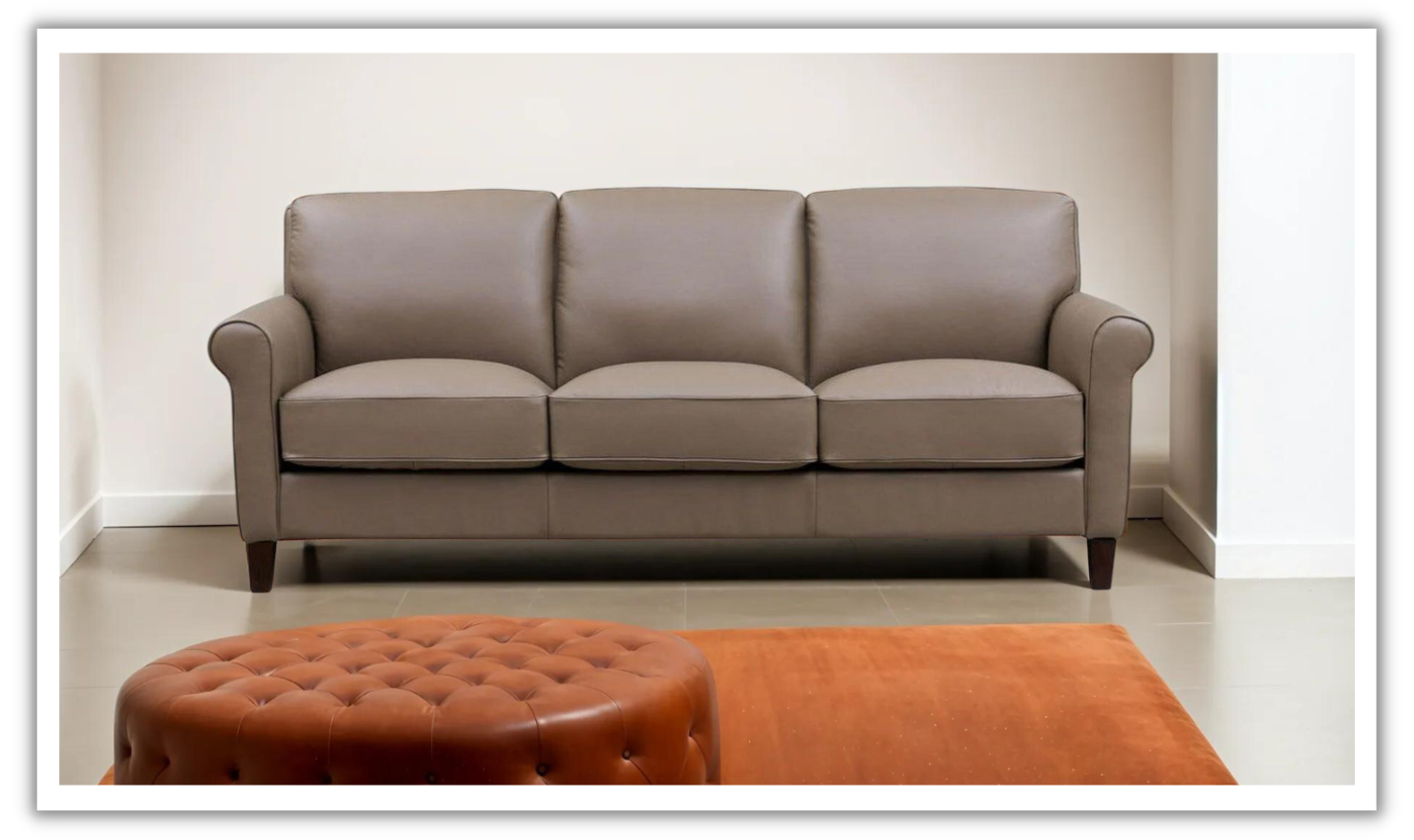 3-Seater Leather Sofa With Rolled Arms in Laguna Design