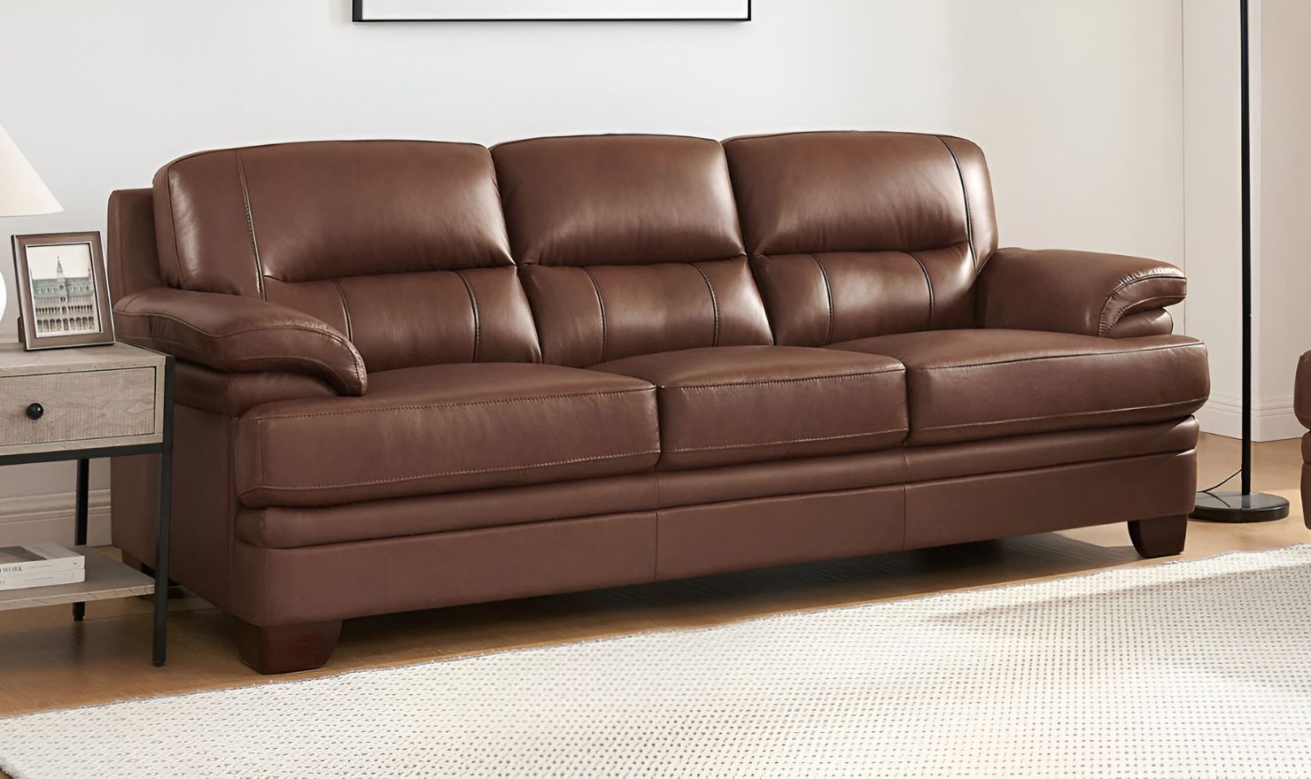 3-Seater Leather Sofa With Cushioned Arms in Luxor Design