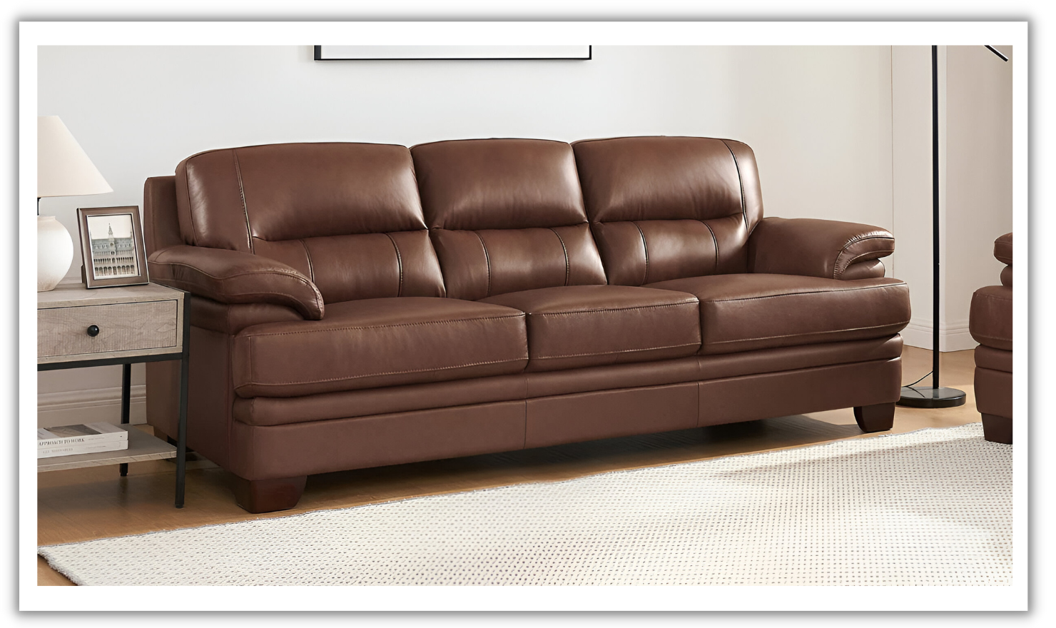3-Seater Leather Sofa With Cushioned Arms in Luxor Design