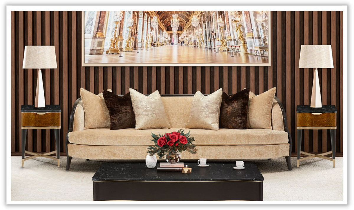 Malibu Crest 3-Seater Velvet Sofa with 6 Accent Pillows