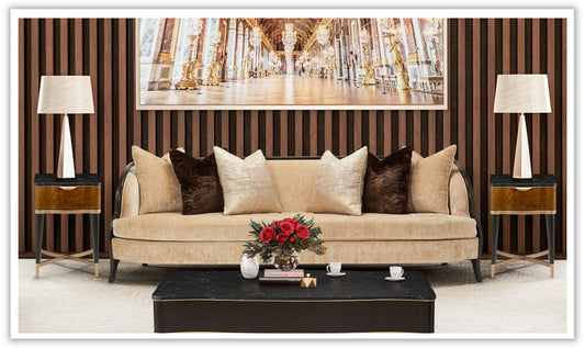 Malibu Crest 3-Seater Velvet Sofa with 6 Accent Pillows