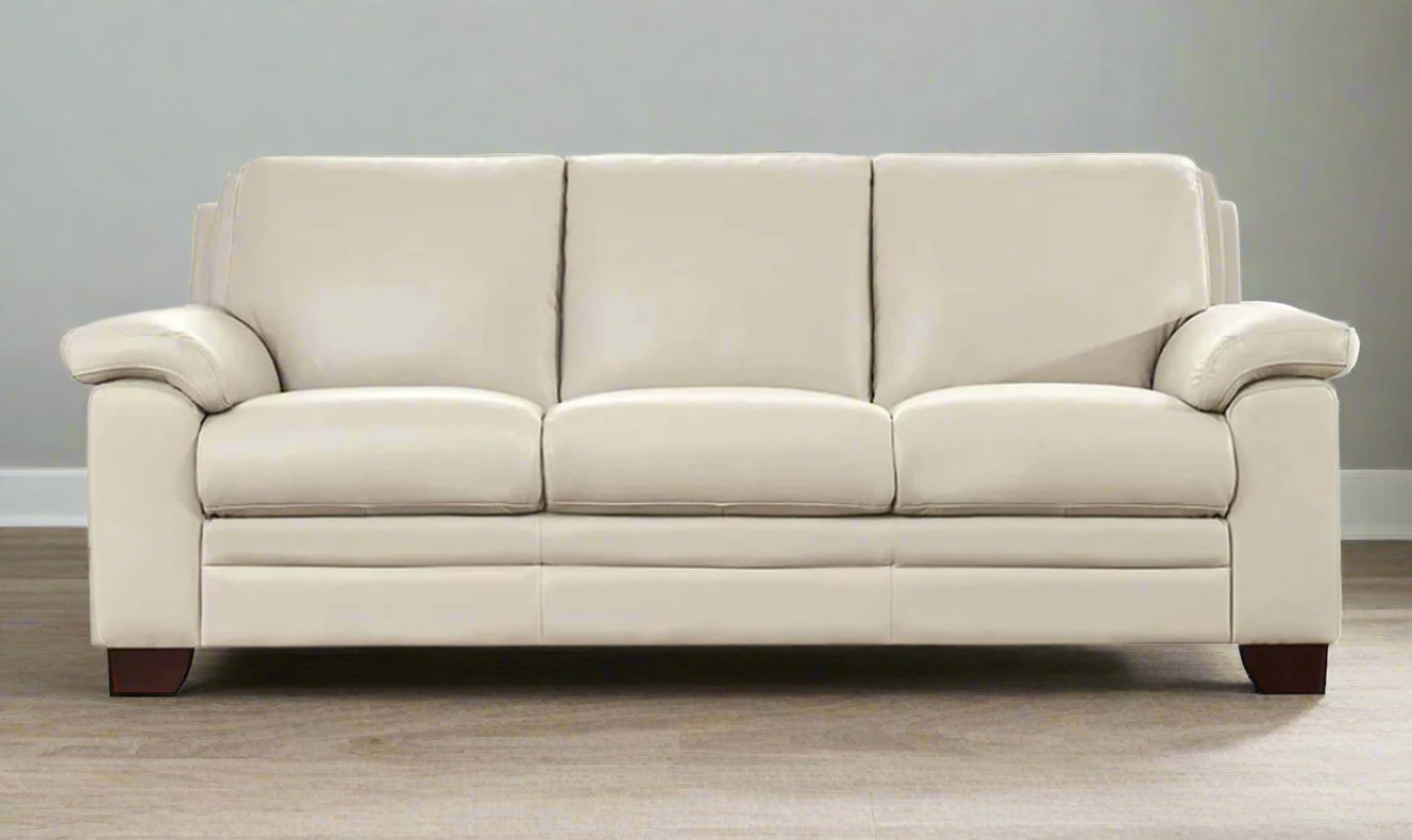 3-Seater Leather Sofa with Wooden Legs and Clean Lines