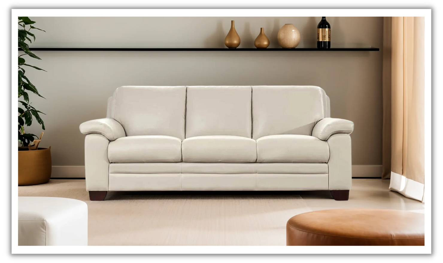 3-Seater Leather Sofa with Wooden Legs and Clean Lines