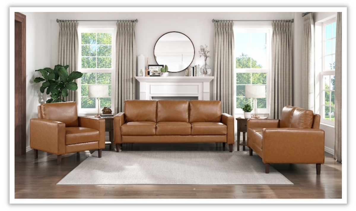 3-Seater Faux Leather Sofa with Brown Finish